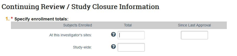 Screenshot showing where to indicate how many people have participate in a study in KU's eCompliance system