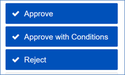 Screenshot showing three button options for supervisors in Team Dynamix: approve, approve with conditions, or reject.