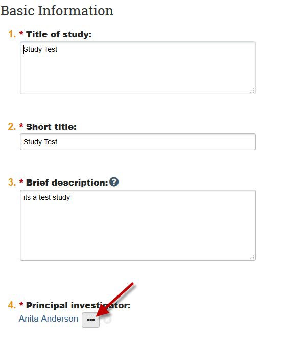 Screenshot showing to click the three dots under principal investigator section in KU&#039;s eCompliance system