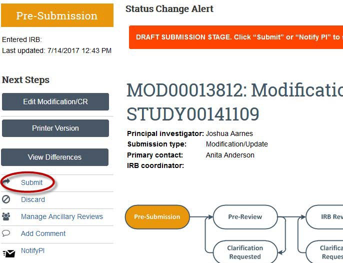 Screenshot showing to click the submit button in KU&#039;s eCompliance system