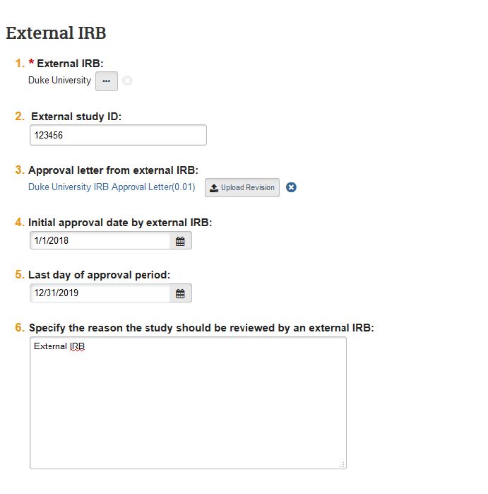 Screenshot showing to fill out the external IRB fields in KU&#039;s eCompliance system