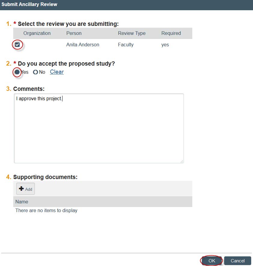 Screenshot showing to click yes under do you accept the proposed study question in KU&#039;s eCompliance system