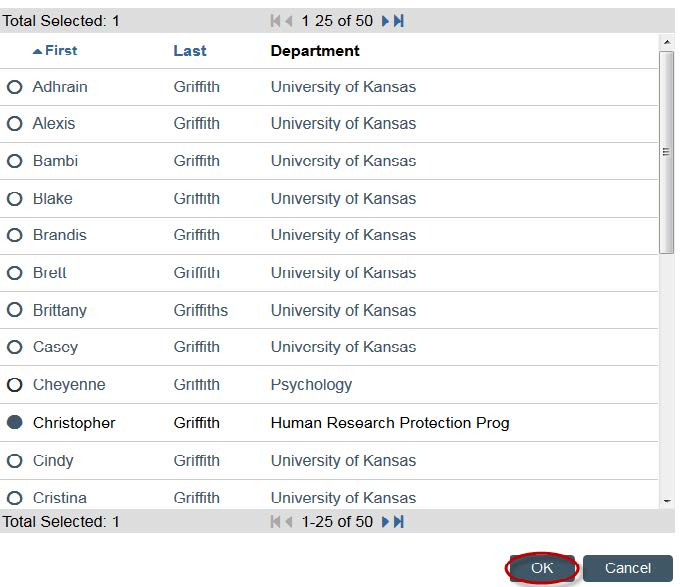 Screenshot showing to click the name of your faculty supervisor in KU&#039;s eCompliance system