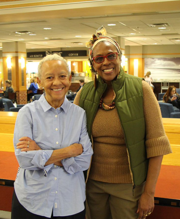 Poet Nikki Giovanni, left, and Maryemma Graham during Giovanni's visit to KU in 2017.