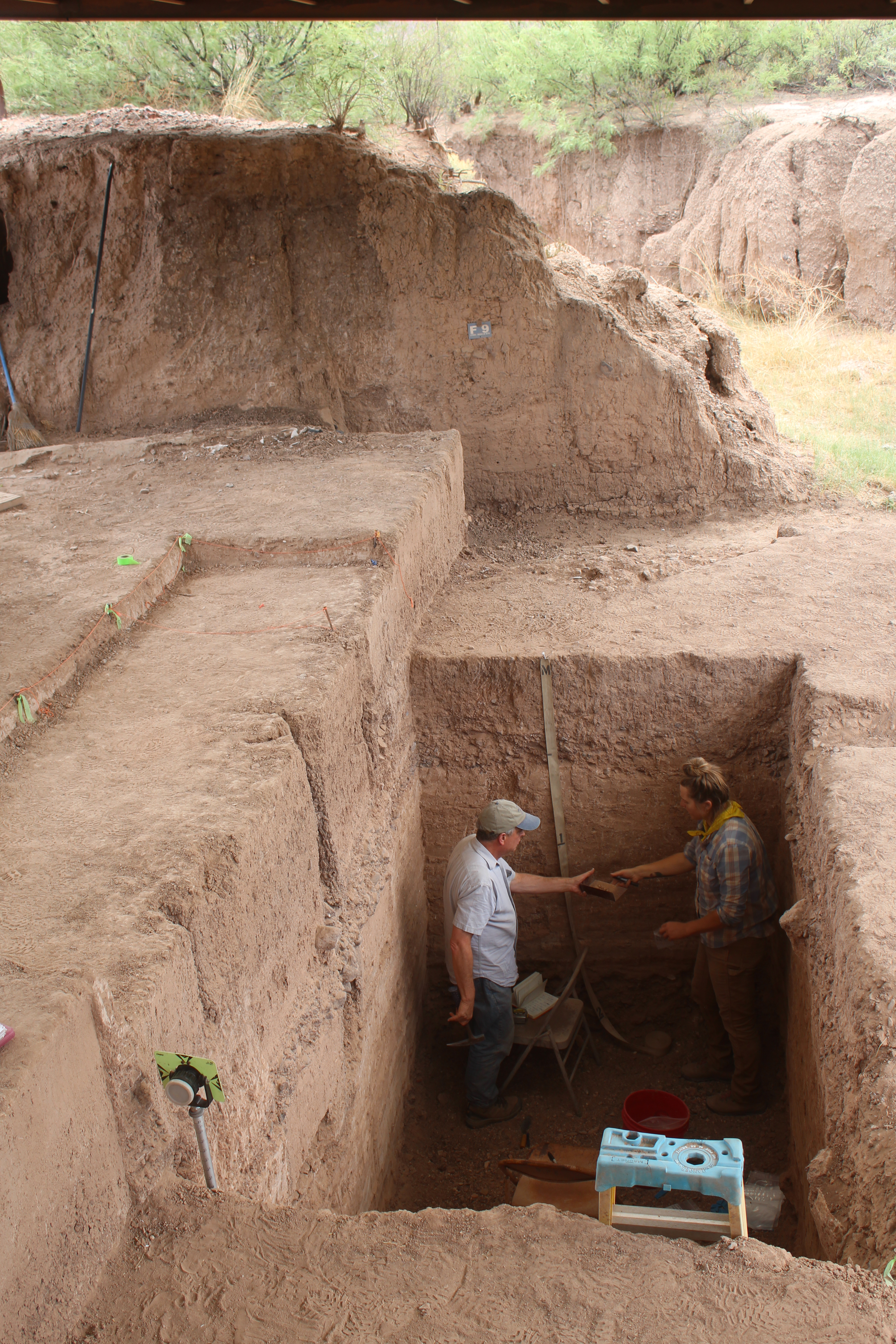 "Erika Blecha (right), archaeologist with the Center for Big Bend Studies at Sul Ross State University-Alpine, and Rolfe Mandel collect soil samples from an archaeological excavation at the Genevieve Lykes Duncan site in southwest Texas."